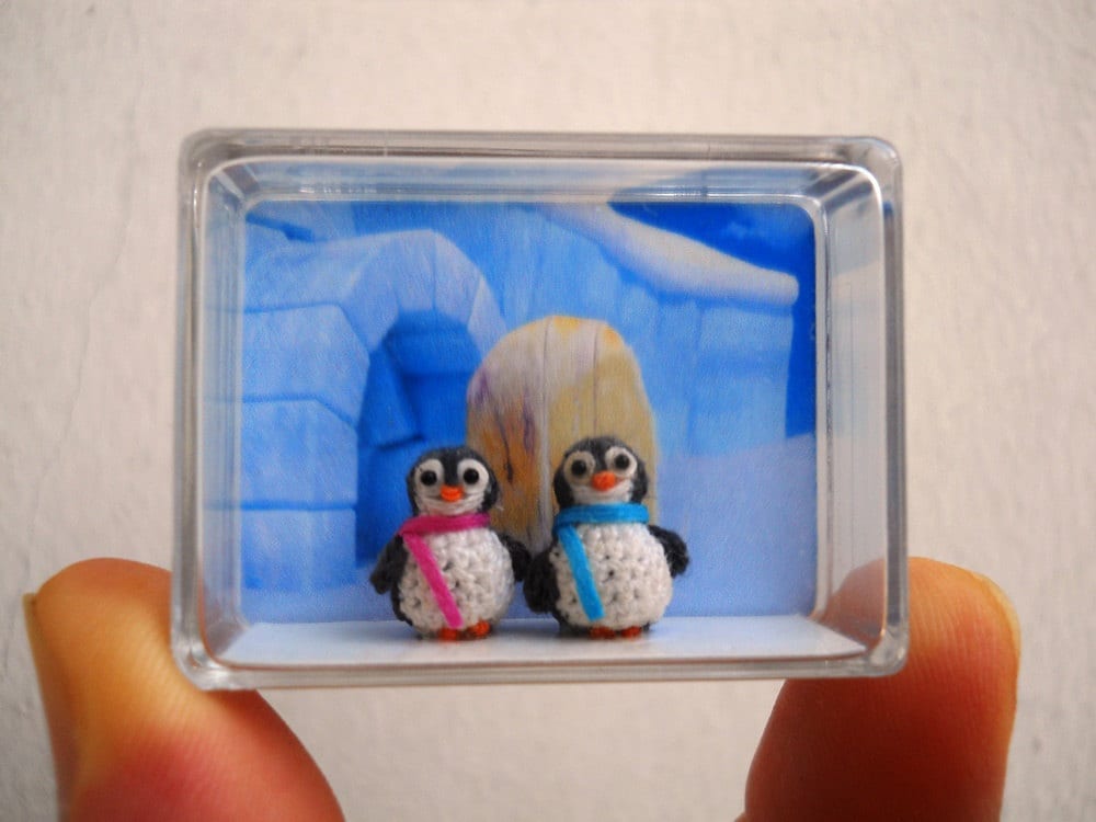 Penguin Couple - Tiny Doll Miniature Amigurumi Stuffed Animal Toy - Set of Two Penguins - Made To Order