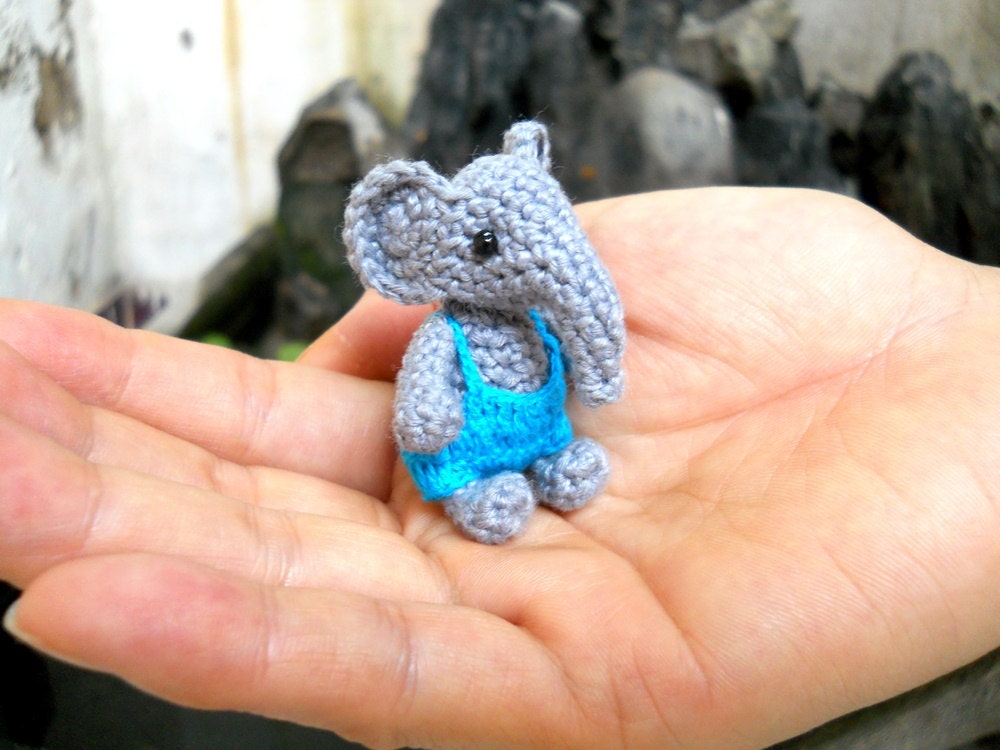 Mini Elephant Boy - Tiny Crochet Elephant Stuffed Animal - Made To Order