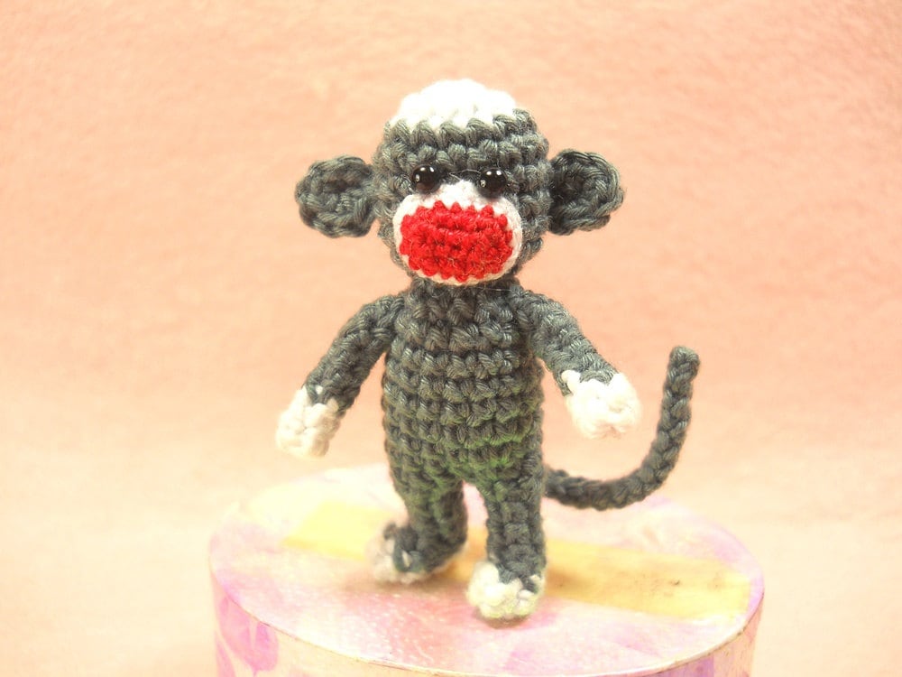 Mini Sock Monkey 2 inches - Amigurumi Crochet Miniature Sock Monkey Stuffed Animal - Made To Order