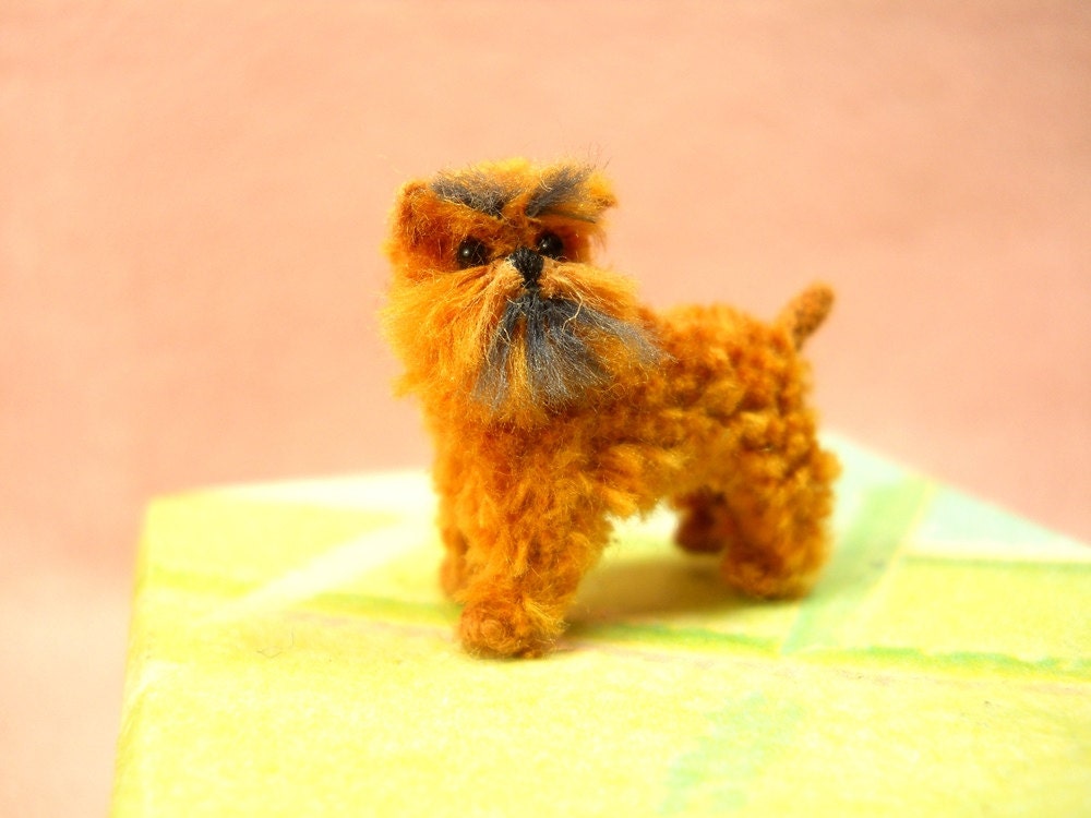 Brown Brussels Griffon - Tiny Crochet Mini Amigurumi Dog Stuff Animal - Made To Order
