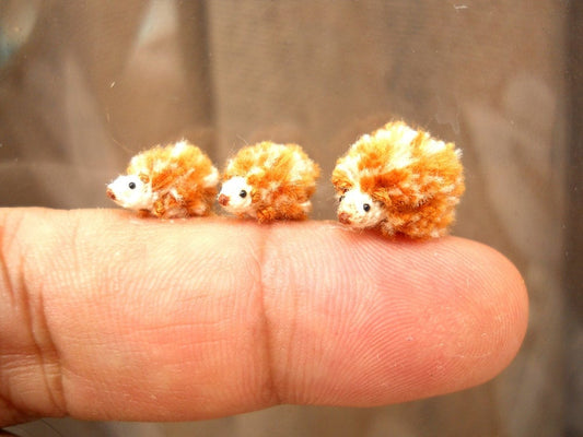 Micro Hedgehog Family - Crochet Miniature Tiny Stuffed Animals - Made To Order