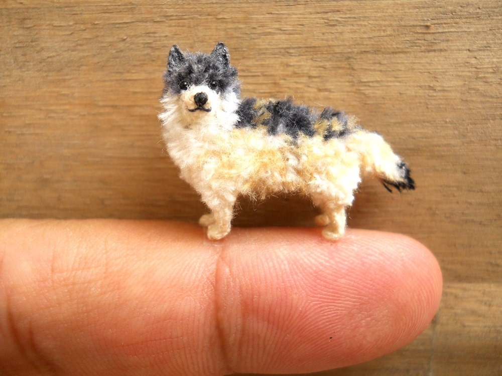 Miniature Crocheted Wolf - Tiny Amigurumi Dog Stuffed Animal - Made To Order