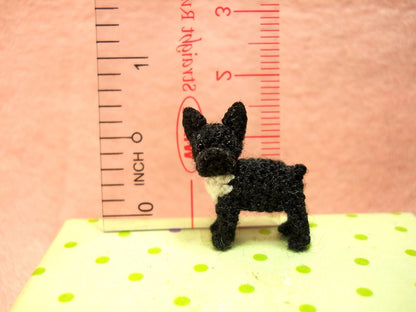 Black White French Bulldog - Micro amigurumi Tiny Crocheted Dog - Made To Order