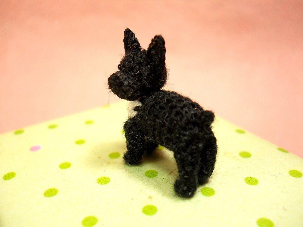 Black White French Bulldog - Micro amigurumi Tiny Crocheted Dog - Made To Order