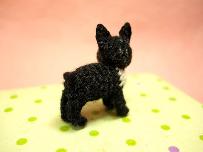 Black White French Bulldog - Micro amigurumi Tiny Crocheted Dog - Made To Order
