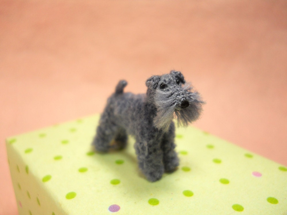 Miniature Kerry Blue Terrier - Tiny Crochet Mini Amigurumi Dog Stuff Animal - Made To Order