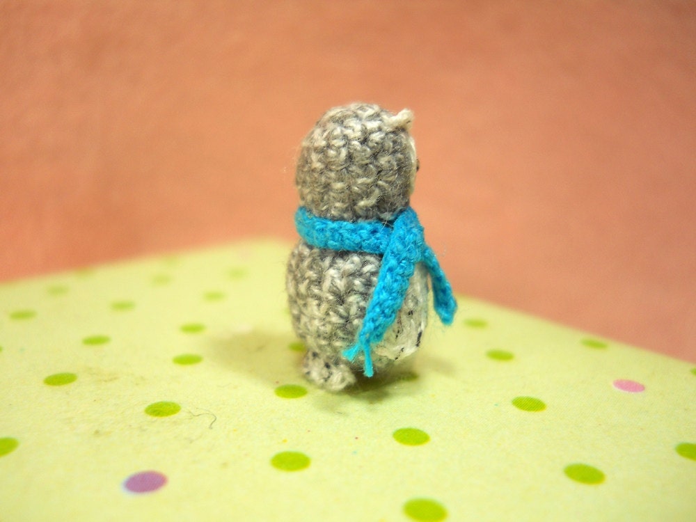 Polar Owl Blue Scarf - Crochet Miniature Bird Amigurumi - Made To Order