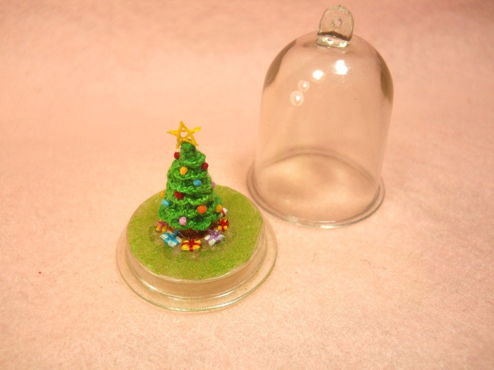 Christmas Tree in Dome - Micro Dollhouse Tree, Christmas Tree Pendant - Made to Order