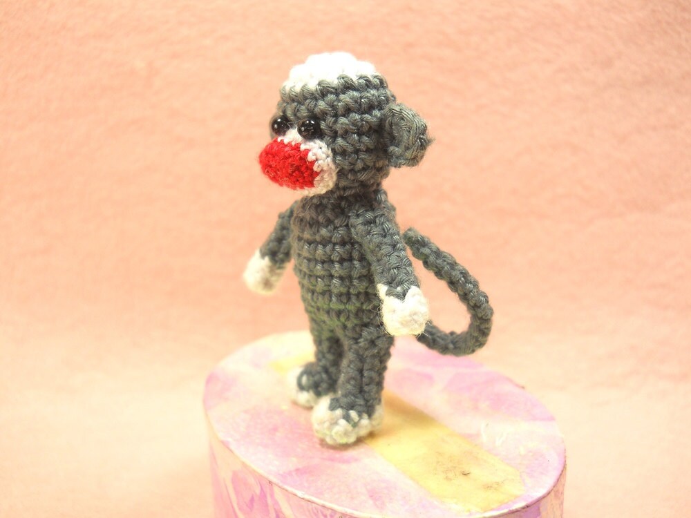Mini Sock Monkey 2 inches - Amigurumi Crochet Miniature Sock Monkey Stuffed Animal - Made To Order