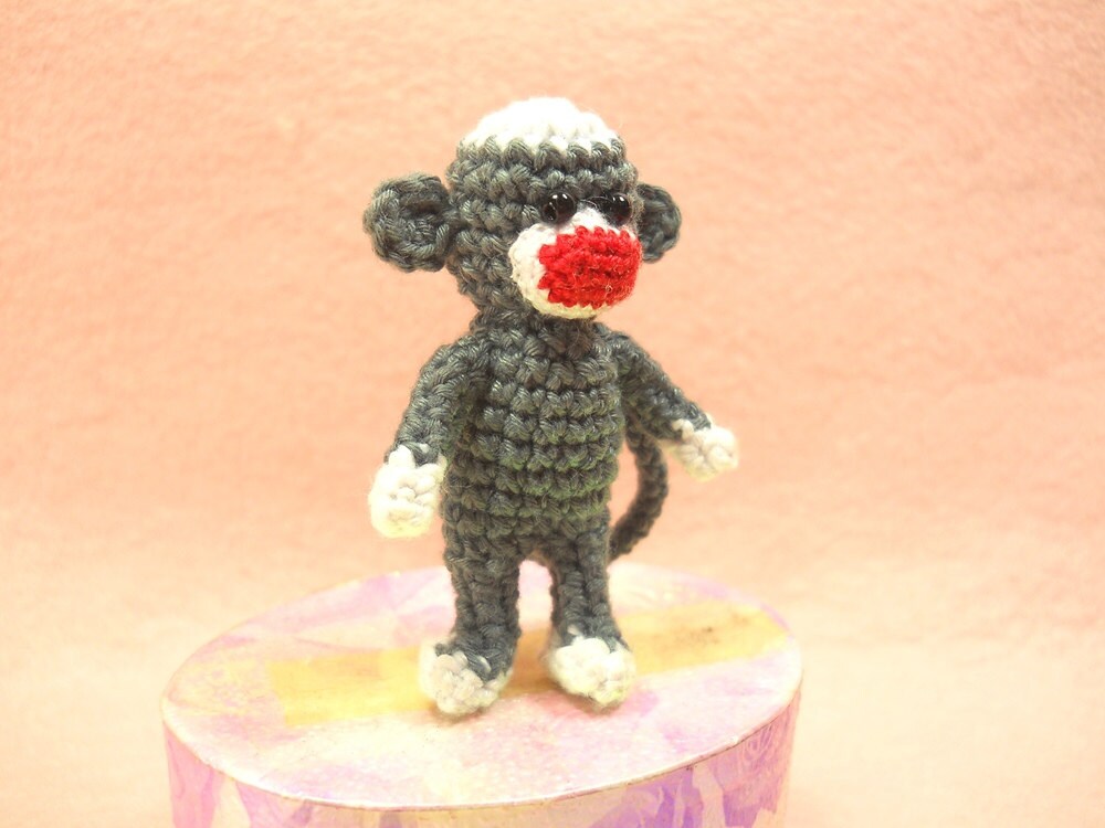 Mini Sock Monkey 2 inches - Amigurumi Crochet Miniature Sock Monkey Stuffed Animal - Made To Order