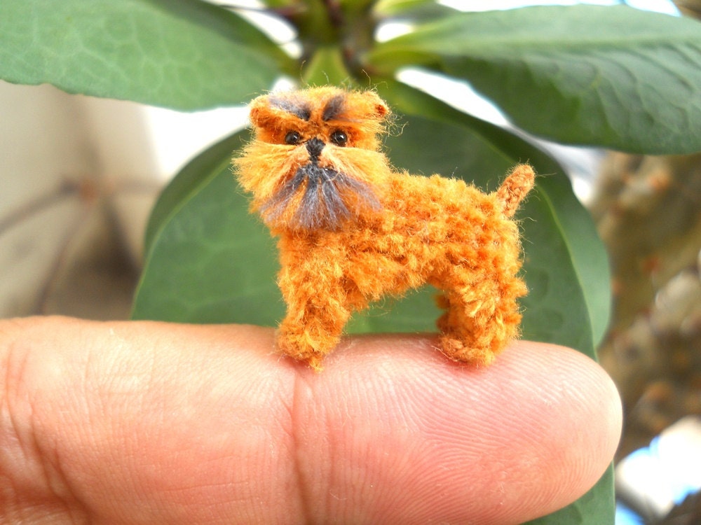 Brown Brussels Griffon - Tiny Crochet Mini Amigurumi Dog Stuff Animal - Made To Order