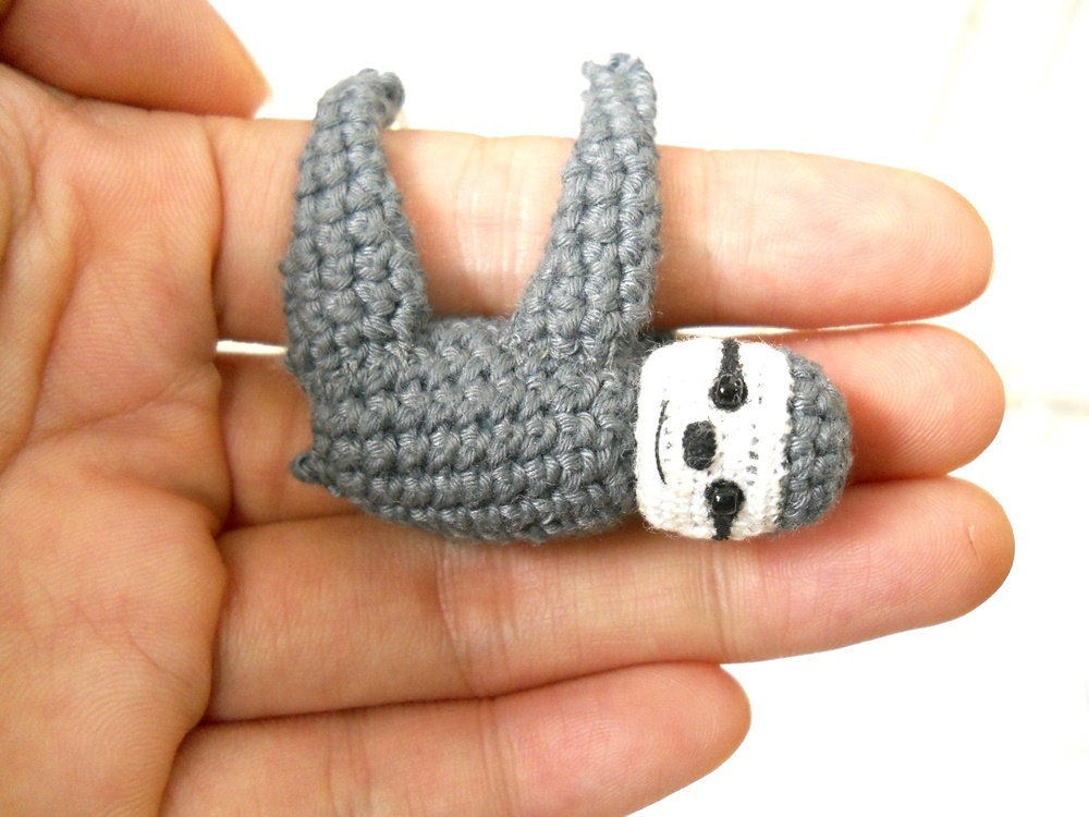 Miniature Crocheted Sloth - Mini Amigurumi Stuffed Animals - Made To Order