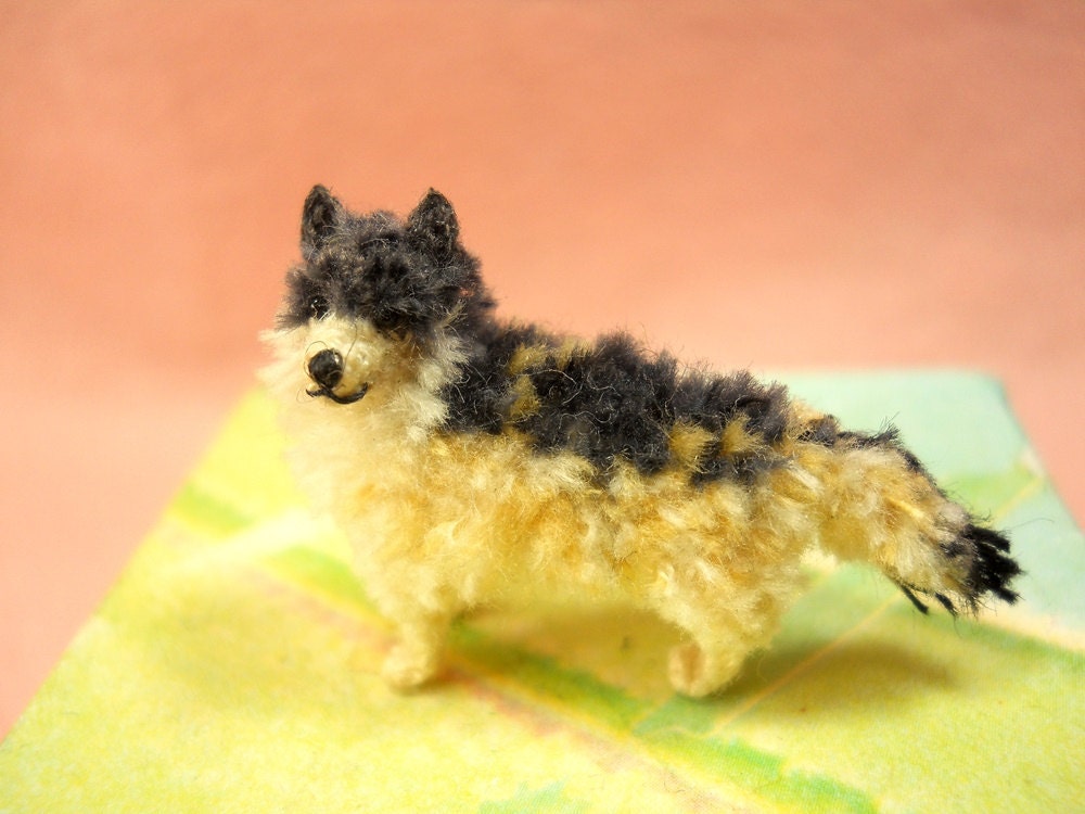 Miniature Crocheted Wolf - Tiny Amigurumi Dog Stuffed Animal - Made To Order