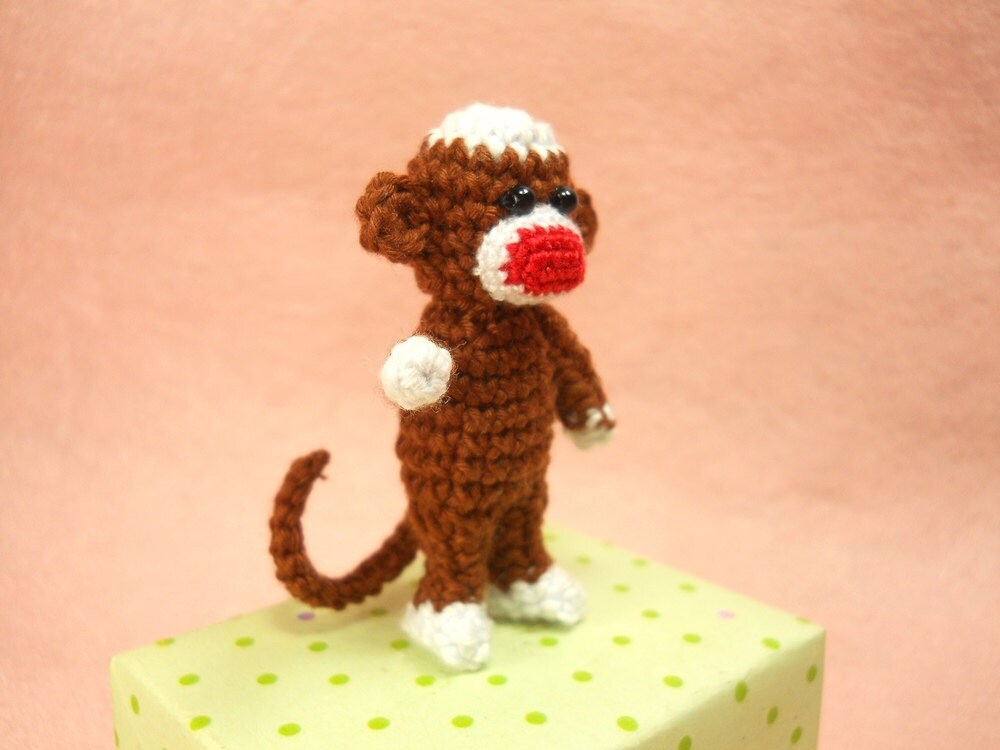 Crochet Sock Monkey 2 inches - Amigurumi Miniature Monkey Stuffed Animal - Made To Order