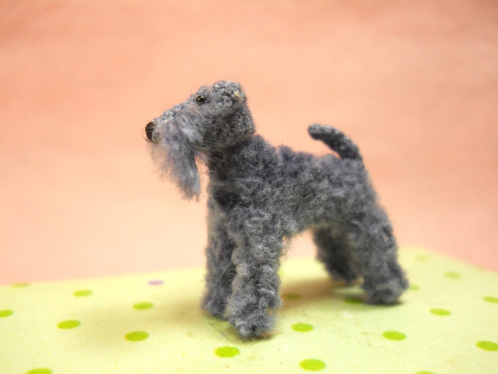 Miniature Kerry Blue Terrier - Tiny Crochet Mini Amigurumi Dog Stuff Animal - Made To Order