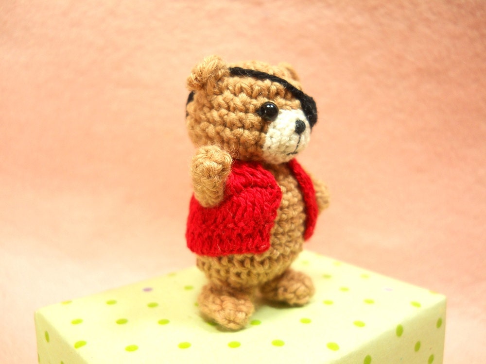 Pirate Bear Amigurumi - Crochet Miniature Bear Stuffed Animals - Made To Order