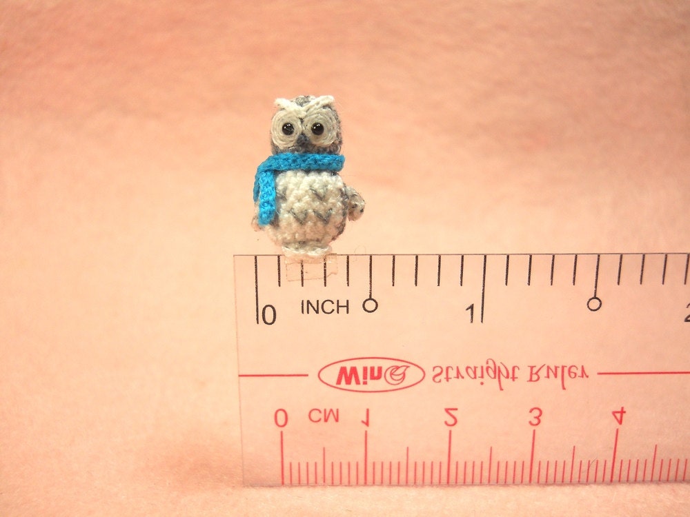 Polar Owl Blue Scarf - Crochet Miniature Bird Amigurumi - Made To Order