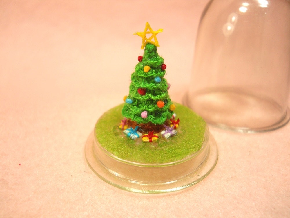 Christmas Tree in Dome - Micro Dollhouse Tree, Christmas Tree Pendant - Made to Order