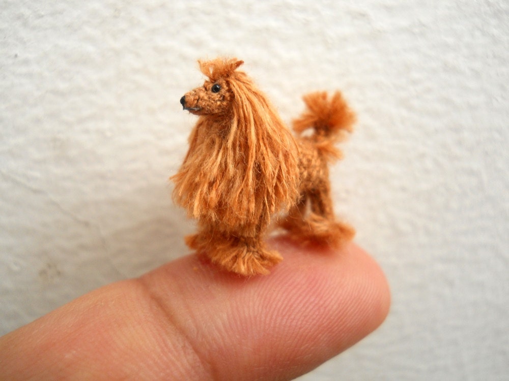 Miniature Brown Poodle 1 Inch - Tiny Crochet Micro Amigurumi Dog stuff Animal - Made To Order
