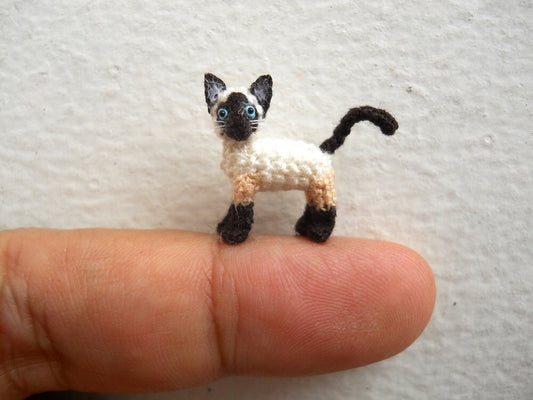 Miniature Siamese Cat - Micro Crochet Amigurumi Stuffed Animal - Made to Order