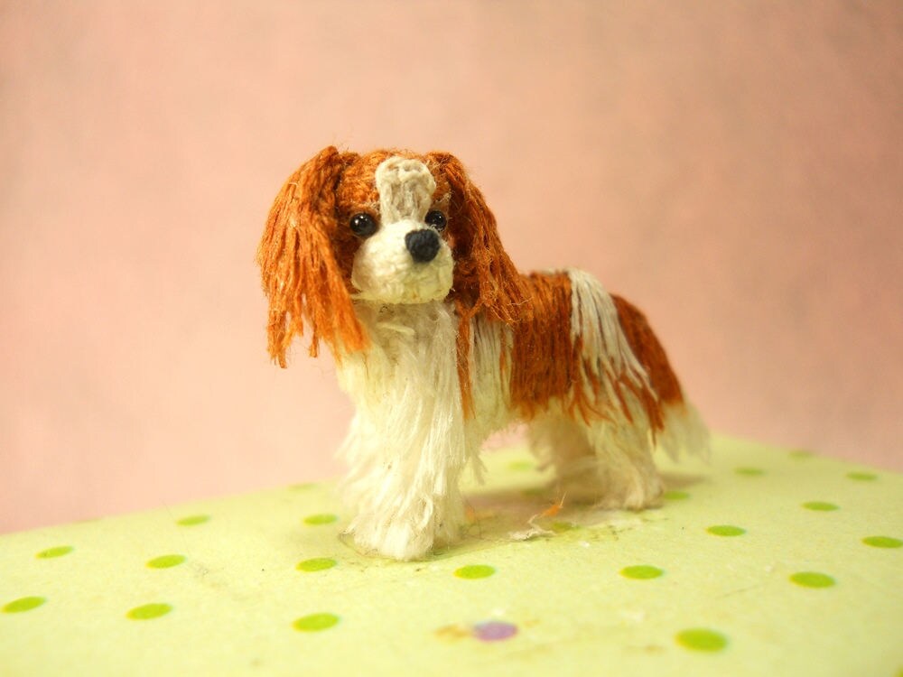 Blenheim-coloured Cavalier King Charles Spaniel - Tiny Crochet Miniature Dog Stuffed Animals - Made To Order