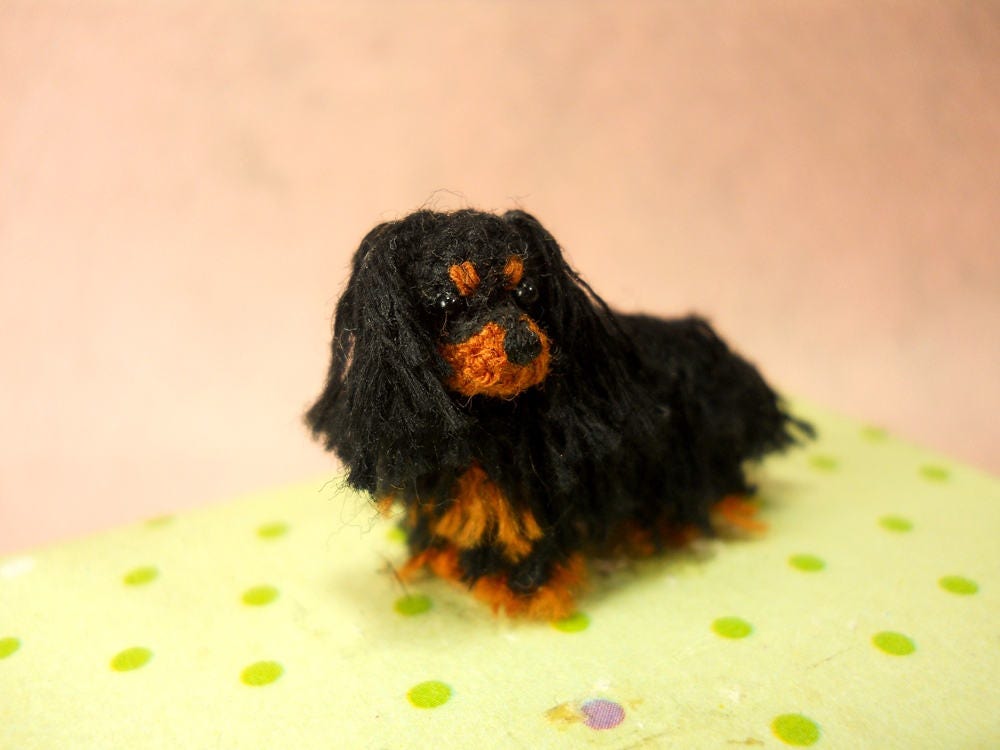 Black Cavalier King Charles Spaniel - Tiny Crochet Miniature Dog Stuffed Animals - Made To Order