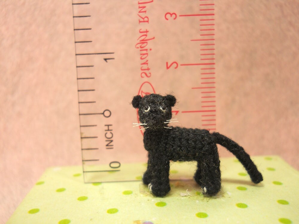 Miniature Black Panther - Micro Crochet Miniature Black Leopard - Made To Order