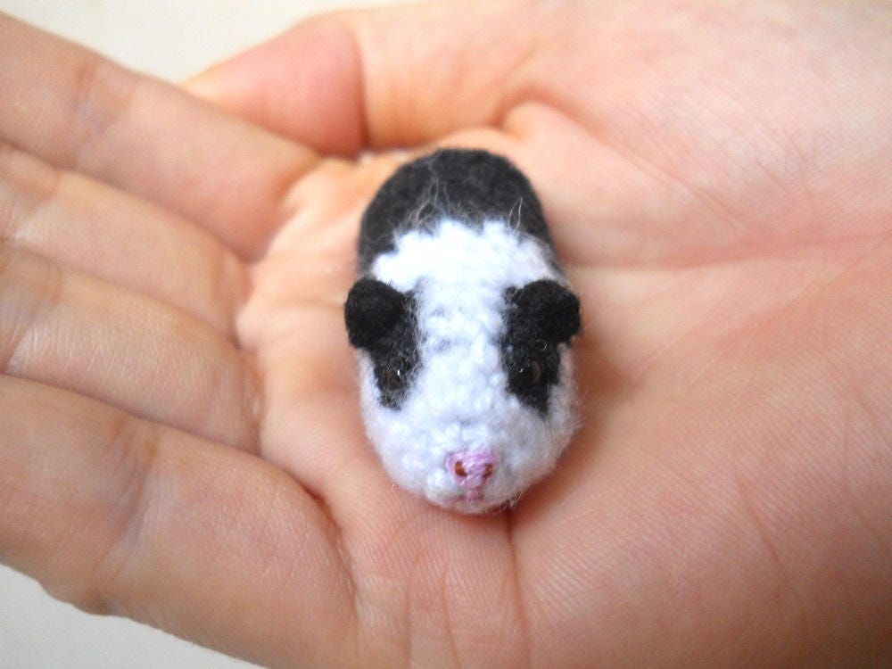 Tiny Crocheted Guinea Pig - Miniature Black White Guinea Pig Stuffed Animal - Made To Order