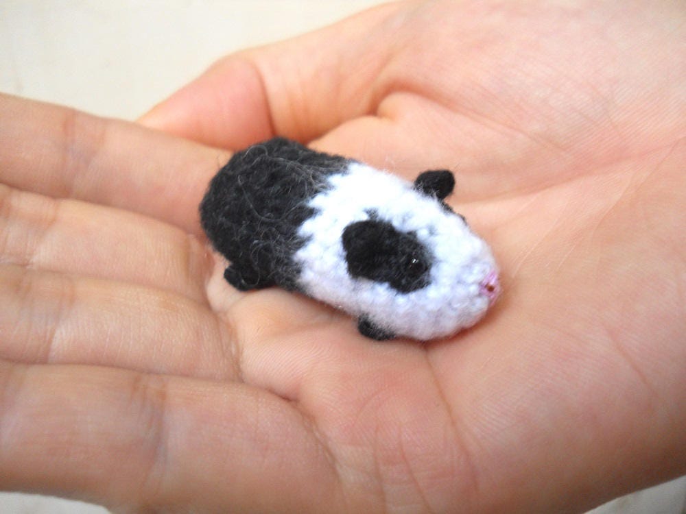 Tiny Crocheted Guinea Pig - Miniature Black White Guinea Pig Stuffed Animal - Made To Order