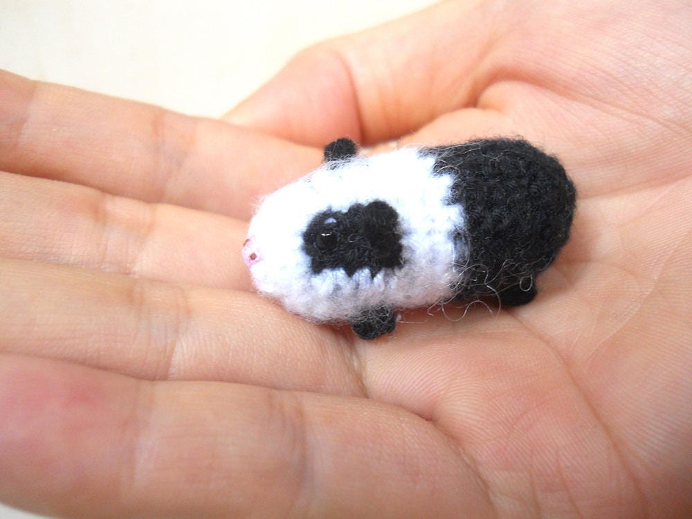 Tiny Crocheted Guinea Pig - Miniature Black White Guinea Pig Stuffed Animal - Made To Order