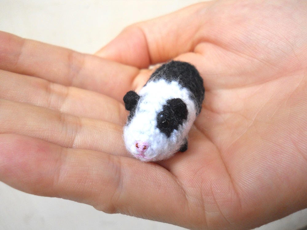 Tiny Crocheted Guinea Pig - Miniature Black White Guinea Pig Stuffed Animal - Made To Order