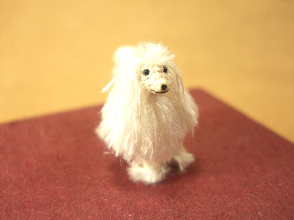 Miniature White Poodle 1 Inch - Tiny Crochet Micro Amigurumi Dog stuff Animal - Made To Order