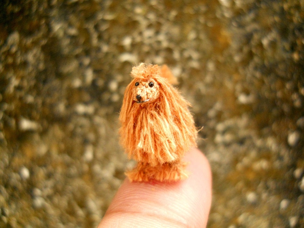 Miniature Brown Poodle 1 Inch - Tiny Crochet Micro Amigurumi Dog stuff Animal - Made To Order