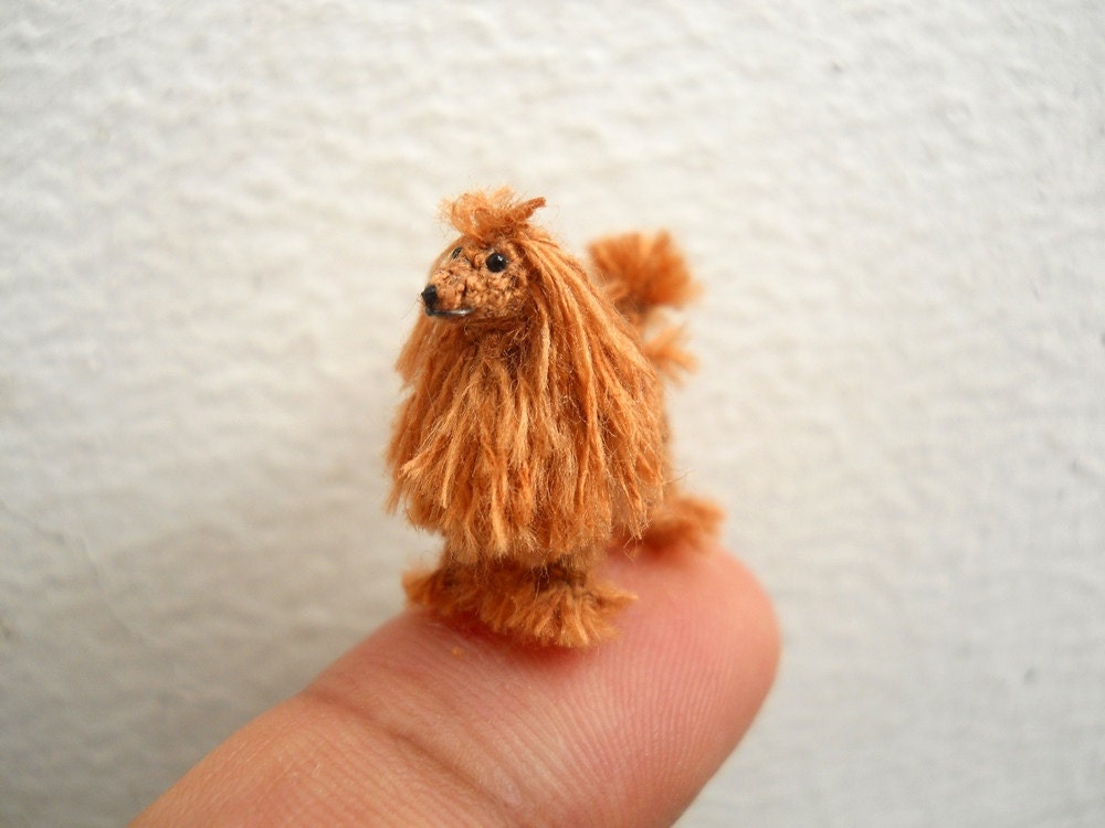 Miniature Brown Poodle 1 Inch - Tiny Crochet Micro Amigurumi Dog stuff Animal - Made To Order