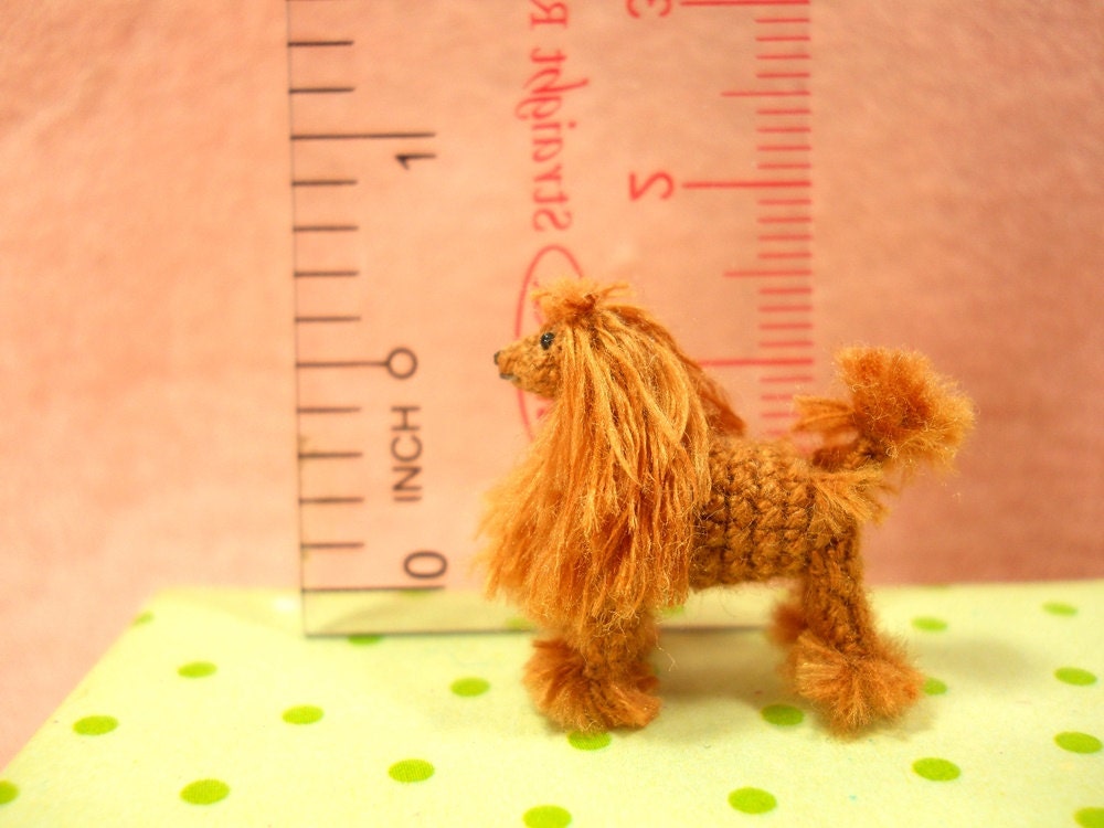 Miniature Brown Poodle 1 Inch - Tiny Crochet Micro Amigurumi Dog stuff Animal - Made To Order