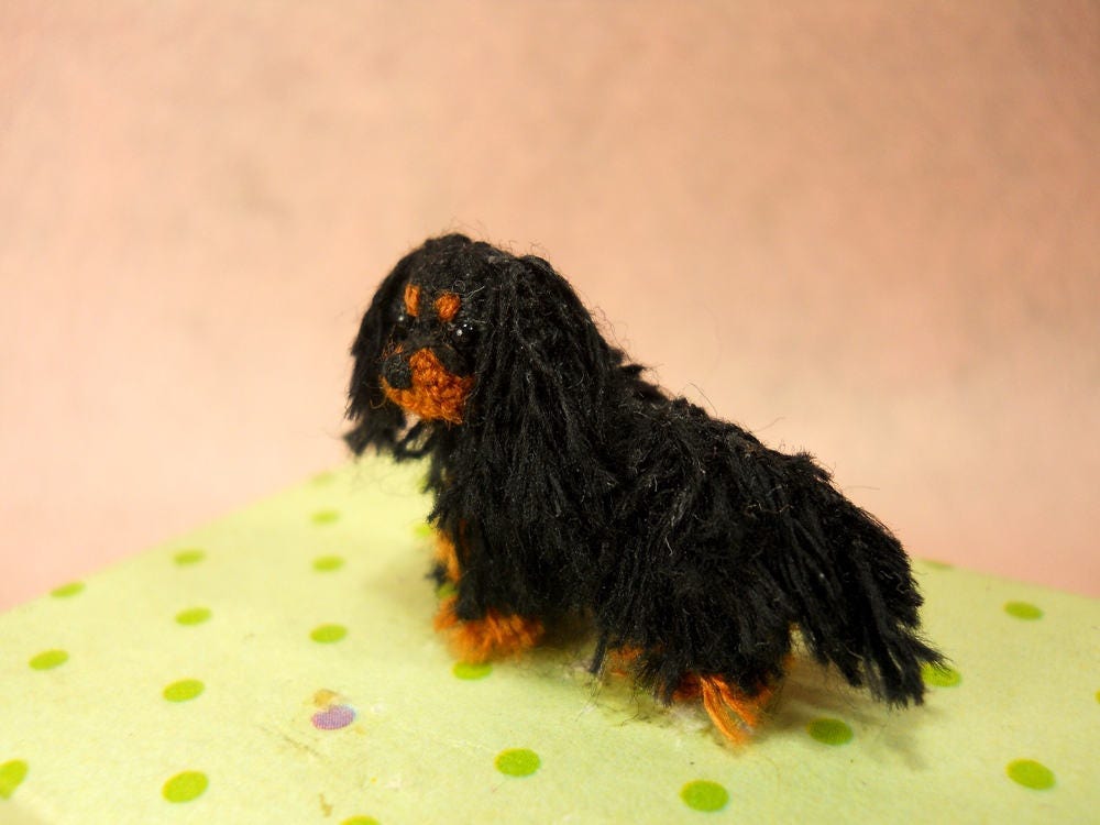 Black Cavalier King Charles Spaniel - Tiny Crochet Miniature Dog Stuffed Animals - Made To Order