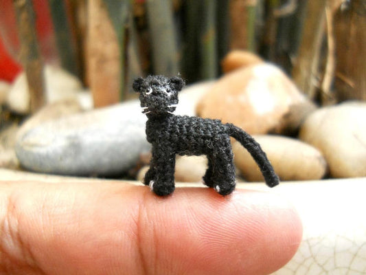 Miniature Black Panther - Micro Crochet Miniature Black Leopard - Made To Order