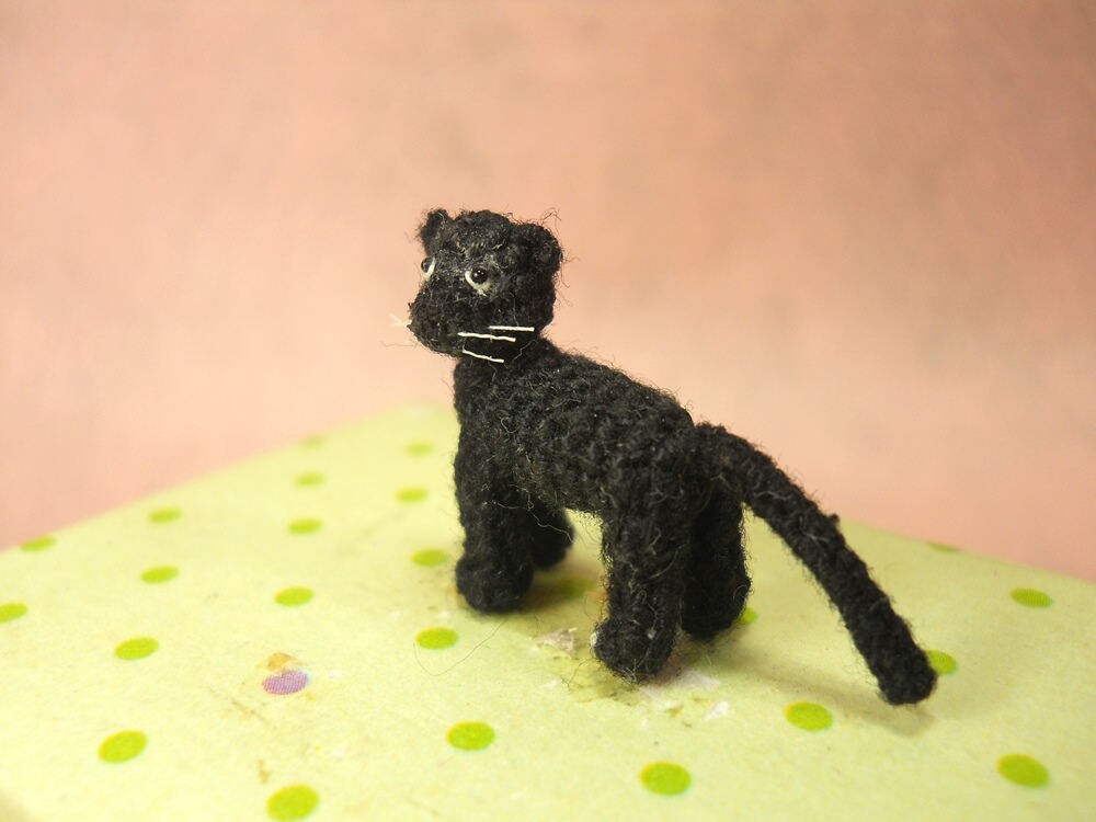 Miniature Black Panther - Micro Crochet Miniature Black Leopard - Made To Order