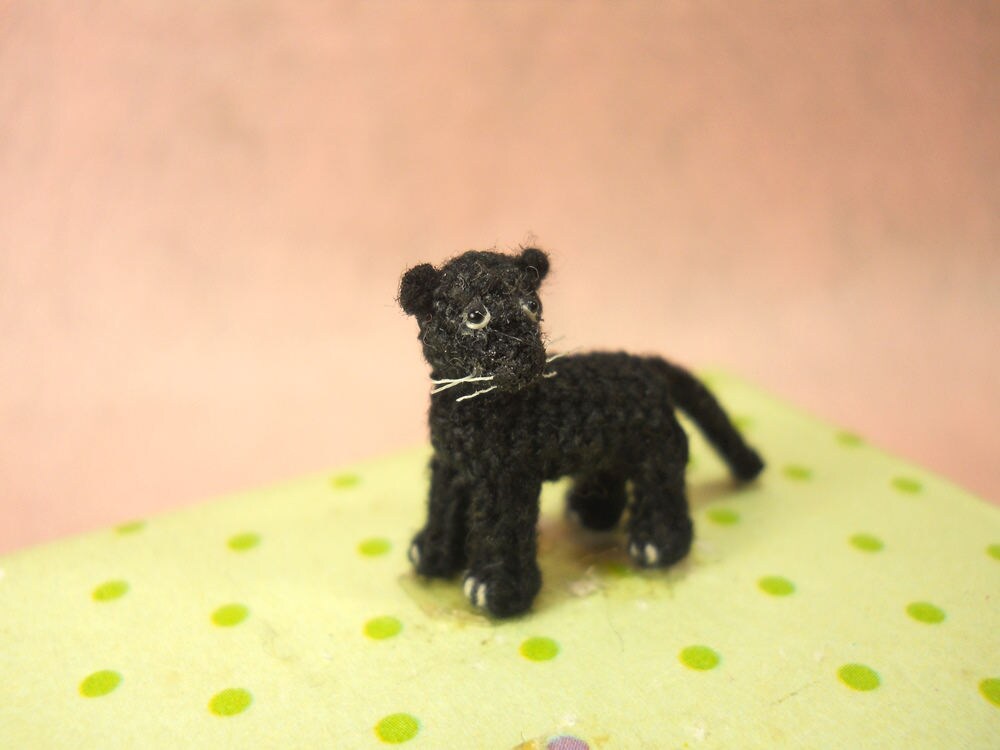 Miniature Black Panther - Micro Crochet Miniature Black Leopard - Made To Order