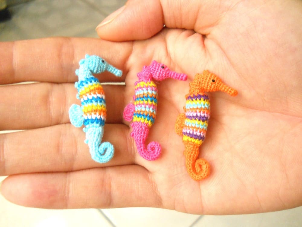Rainbow Seahorses - Miniature Crochet Amigurumi Stuffed Animals - Made To Order
