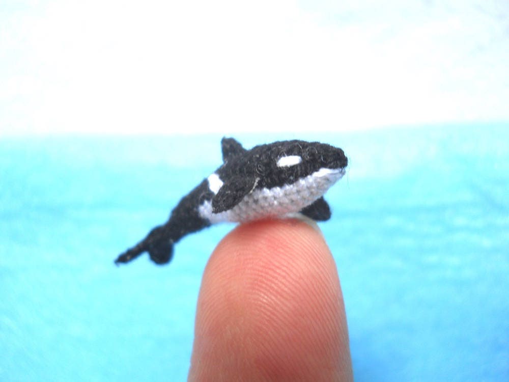 Dollhouse Miniature Killer Whale - Tiny Crochet Micro Whale Stuffed Animal - Made to Order