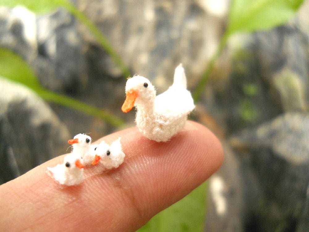 White Duck Family - Micro Crocheted Ducks - Made To Order