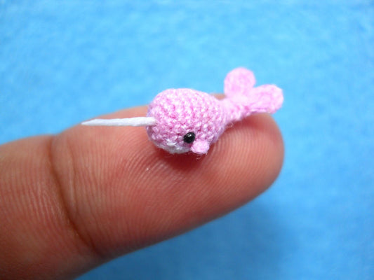 Micro Mini Pink Narwhal - Miniature Crochet Whale Stuffed Animal - Made to Order