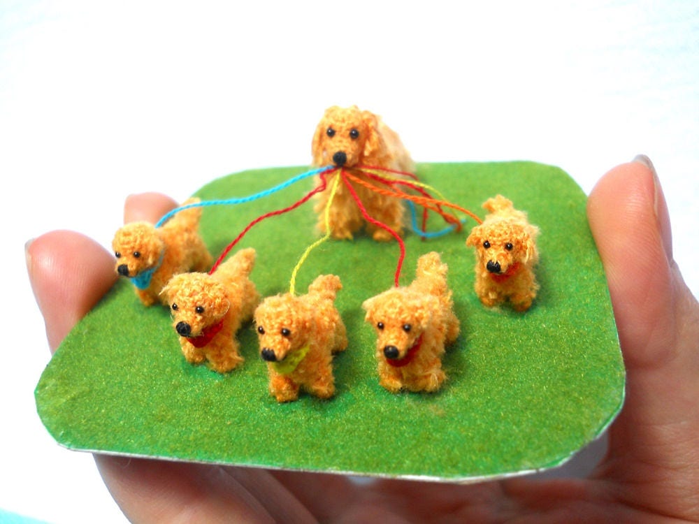 Miniature Golden Retrievers - Crochet Dog Family, Mom and Baby Dogs - Made To Order