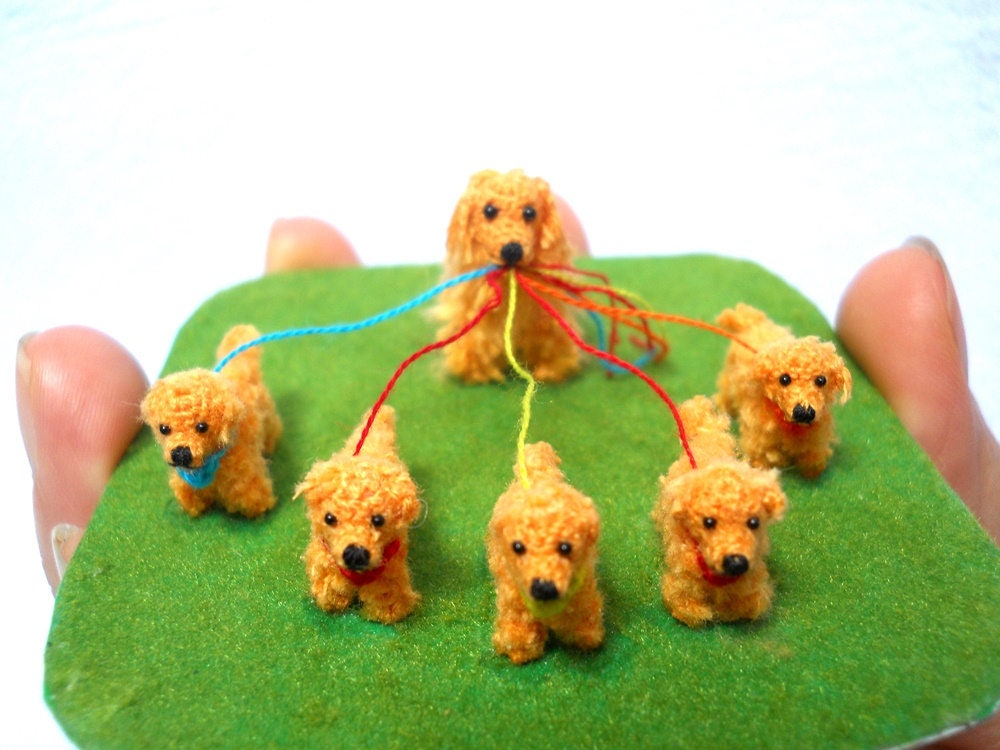 Miniature Golden Retrievers - Crochet Dog Family, Mom and Baby Dogs - Made To Order