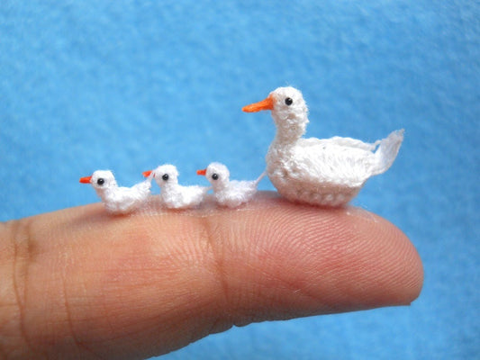 White Duck Family  - Micro Crocheted Ducks - Made To Order