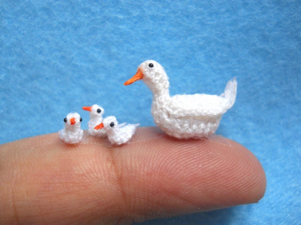 White Duck Family - Micro Crocheted Ducks - Made To Order