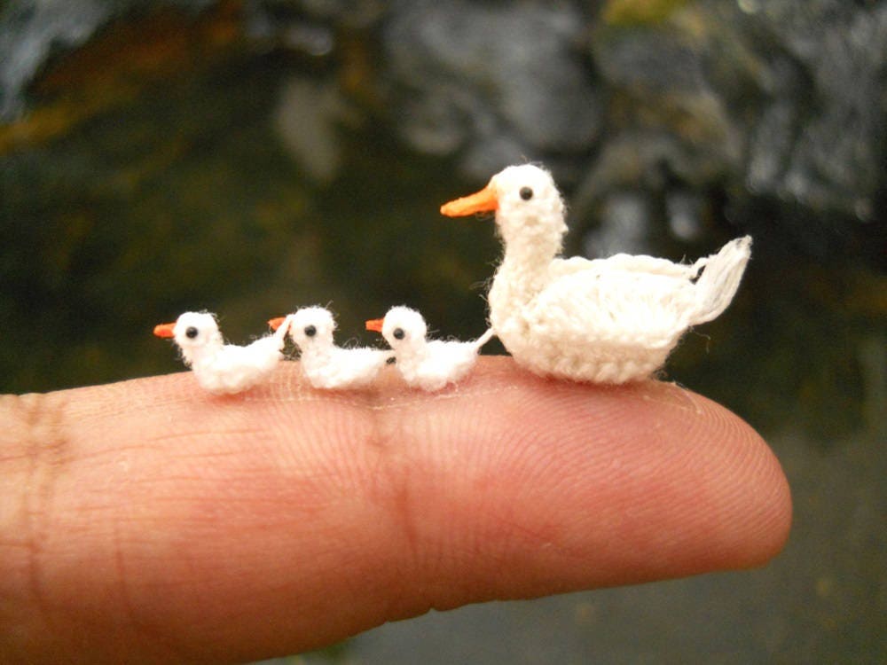 White Duck Family - Micro Crocheted Ducks - Made To Order