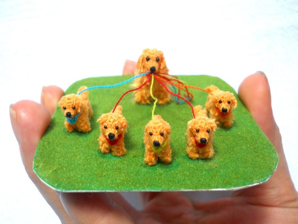 Miniature Golden Retrievers - Crochet Dog Family, Mom and Baby Dogs - Made To Order