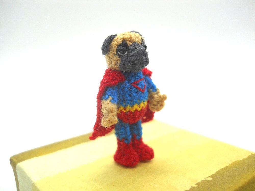 Batman and Super Hero - Micro Amigurumi, Crochet Tiny Doll, Miniature Dog Stuffed Animal.
